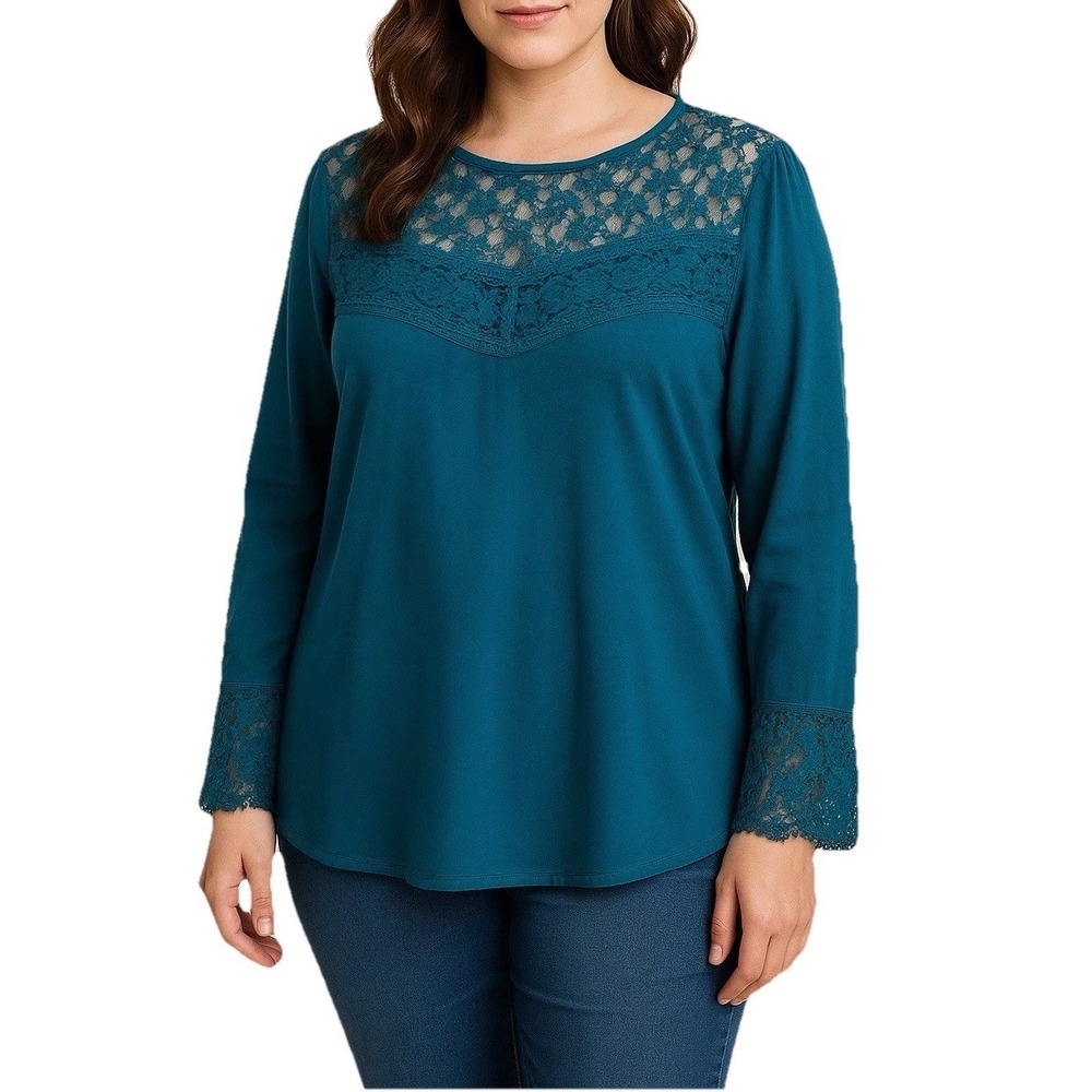Take Two Clothing Womens Blouse Top Large long sleeve shirt Green Blue Lace